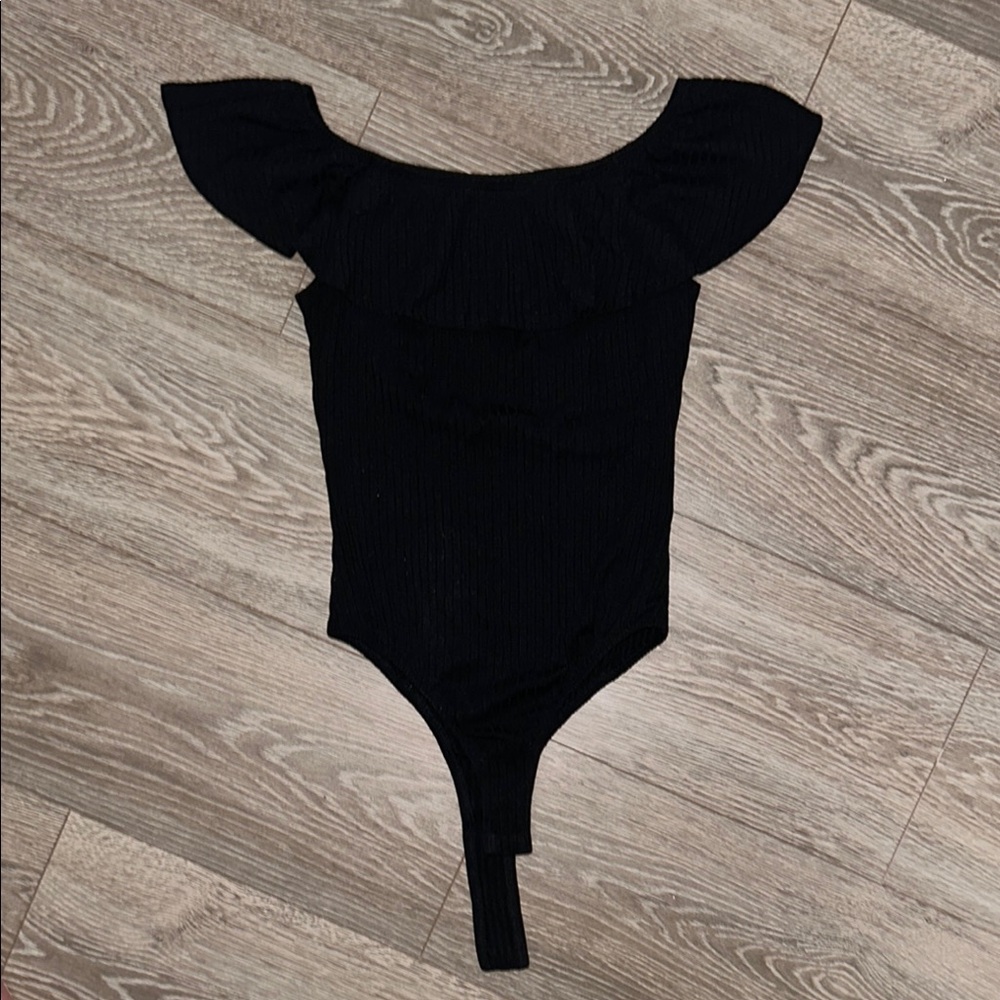 Kendall & Kylie Black Bodysuit with Ruffle Detail